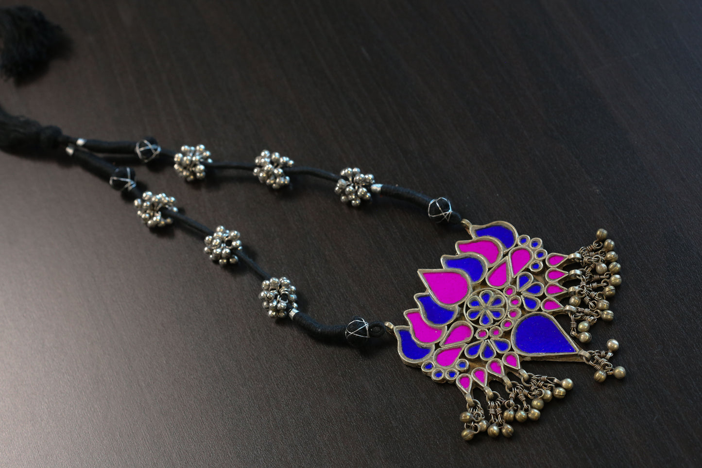 Real Glass Oxidized Lotus Necklace   - Hot Pink Blue (T103-10)