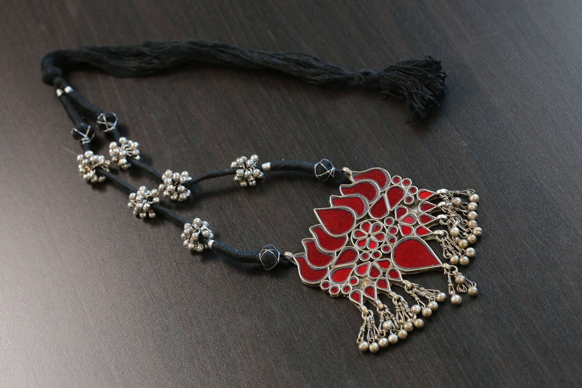 Real Glass Oxidized Lotus Necklace   -Red (T103-11)