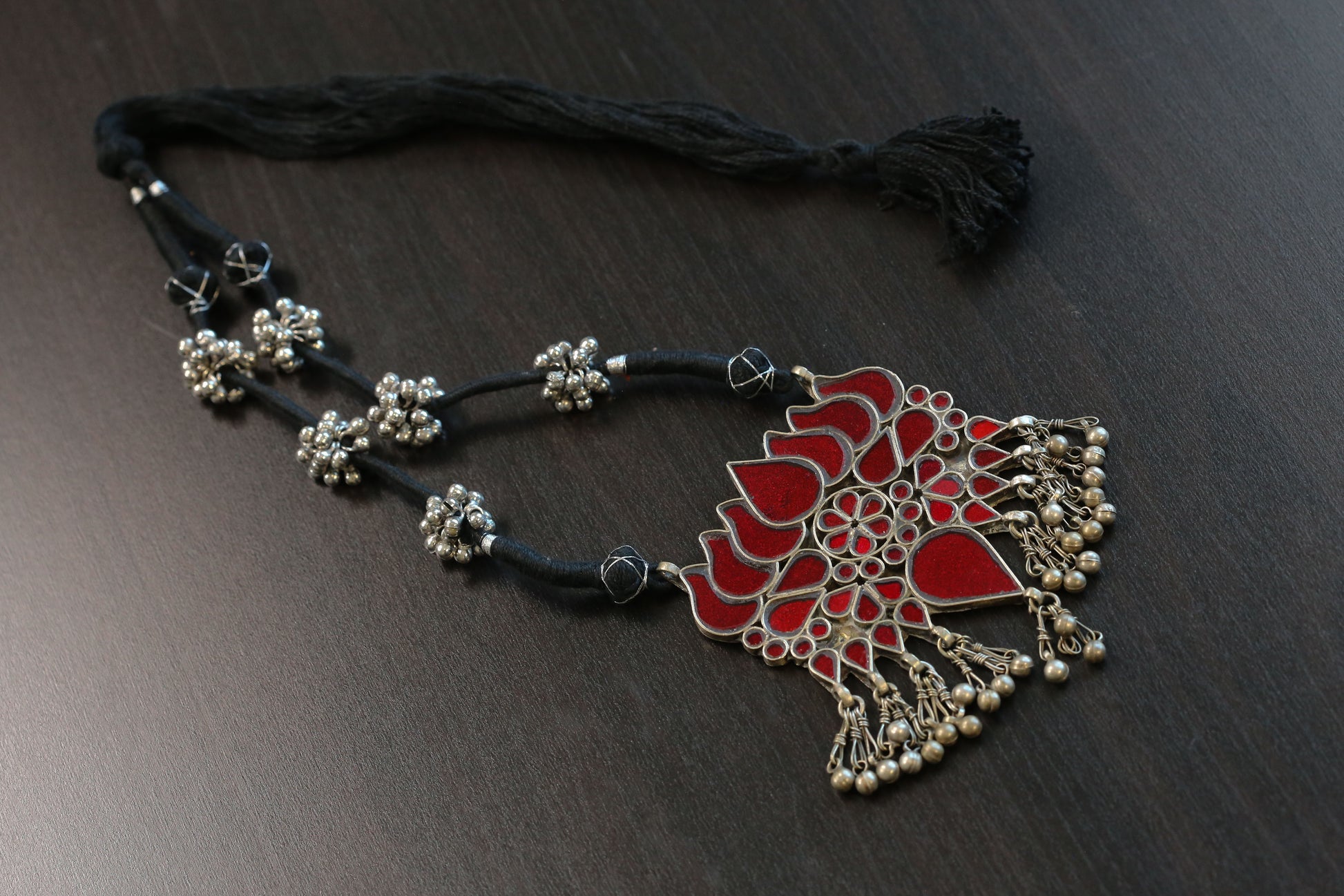 Real Glass Oxidized Lotus Necklace   -Red (T103-11)