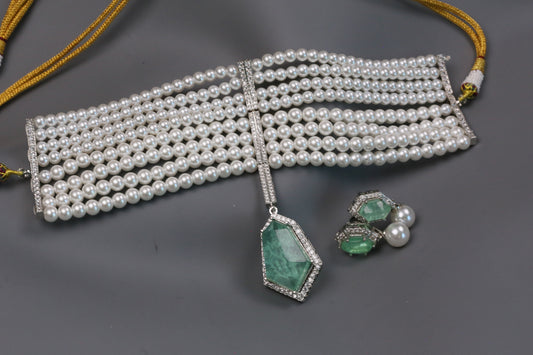 Shilpa Pearl Doublet Choker Set - Mint Green