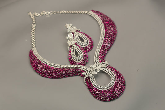 Contemporary Ruby CZ Necklace Set