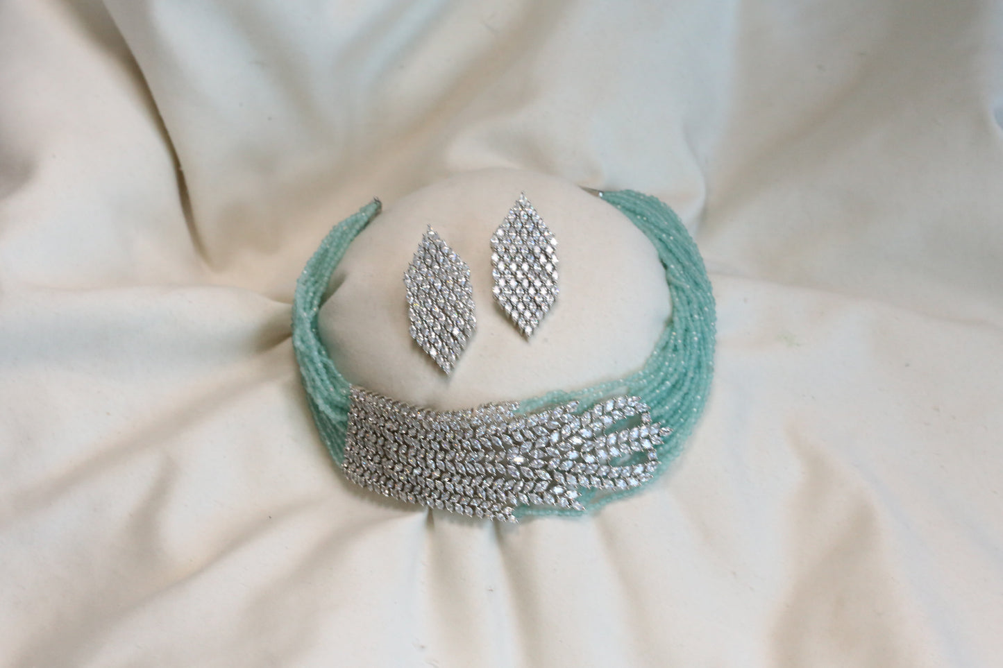 Mint Crystal Beaded CZ Choker Set