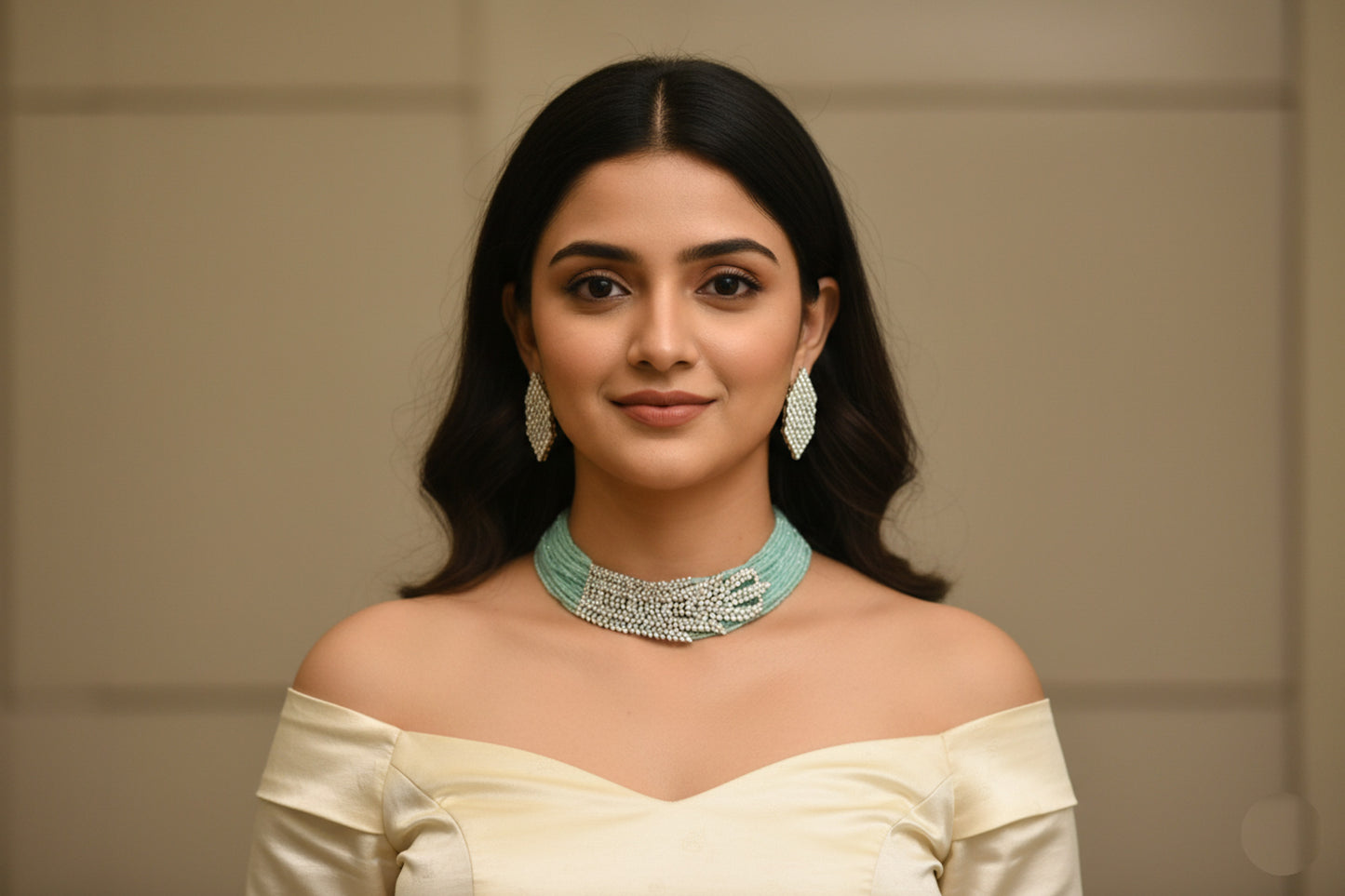 Mint Crystal Beaded CZ Choker Set