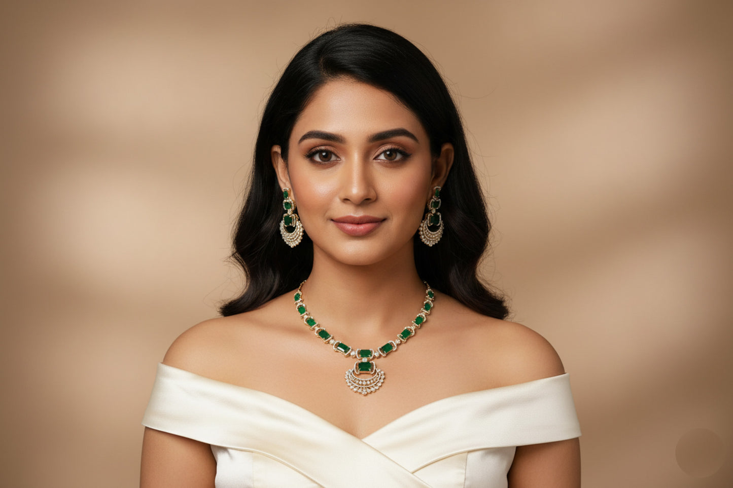 Ridhi Chandbaali CZ Necklace Set -Green
