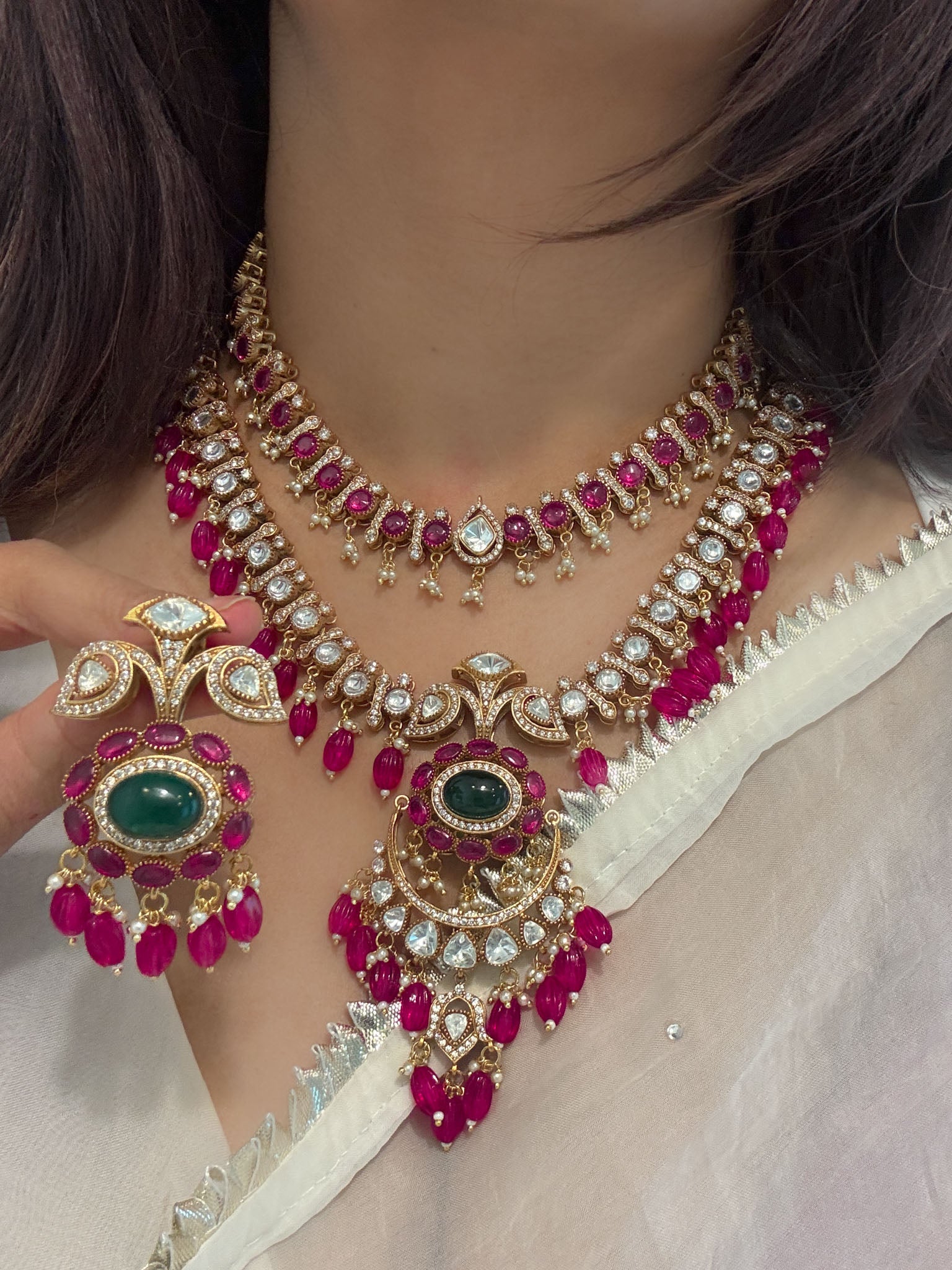 Polki Kundan & Ruby Pota Doublet Necklace Set