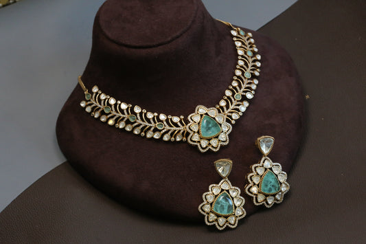 Mint Doublet, CZ & Kundan Polki Set