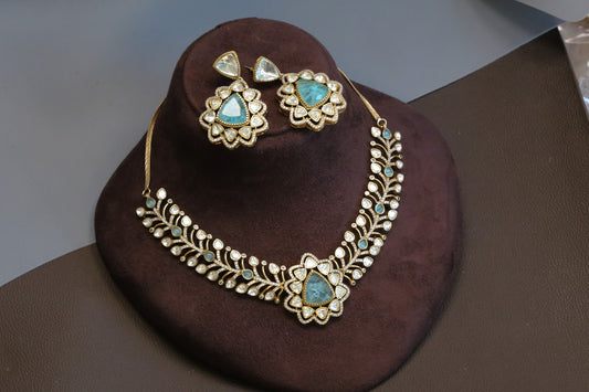 Aqua Doublet, CZ & Kundan Polki Set