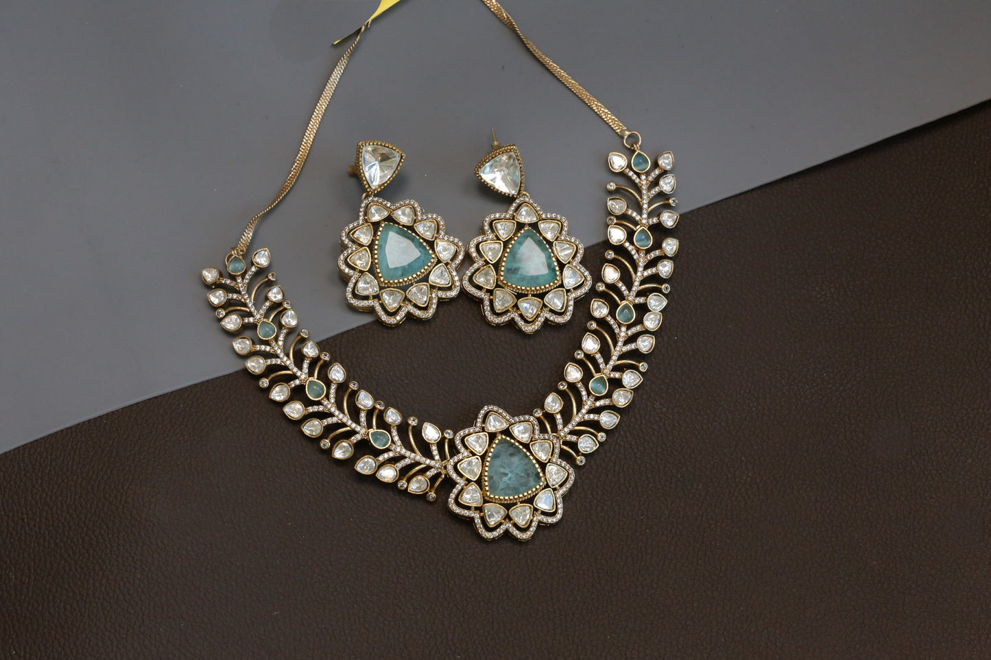 Aqua Doublet, CZ & Kundan Polki Set