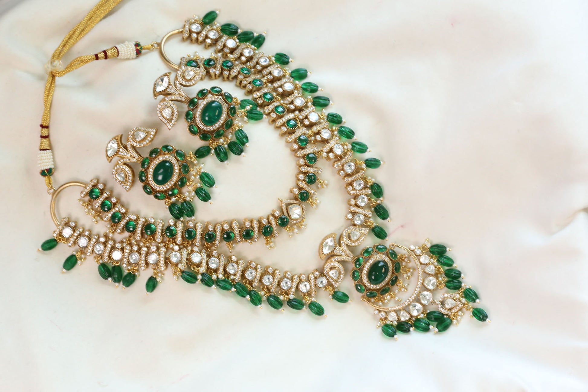 Polki Kundan & Green Pota Doublet Necklace Set