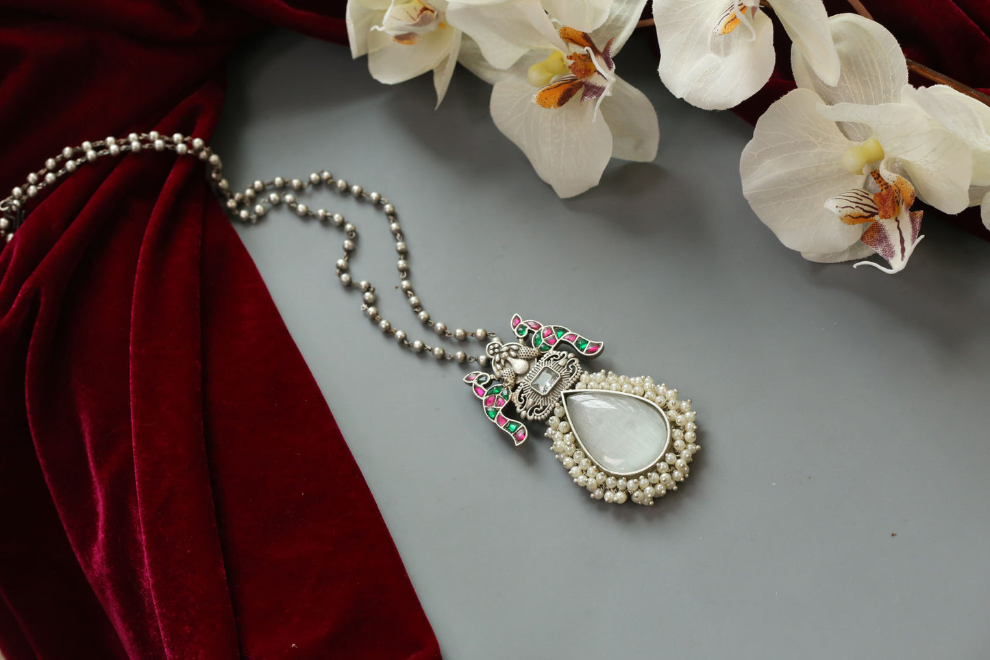 Fusion Kundan Oxidized Pendant Necklace (Colors available)