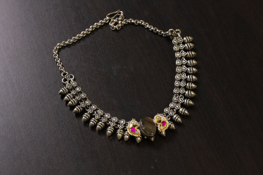 Taruna Dual Tone Labradorite Oxidized Necklace (T103-24)