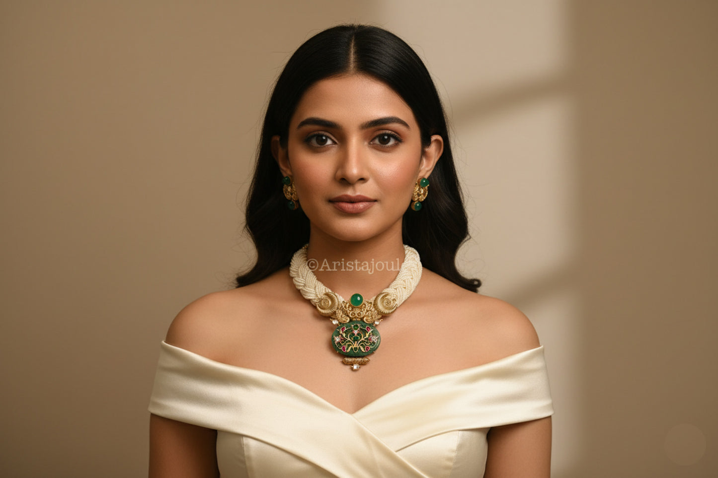 Eshayra Designer Real Green Onyx Inlay Kundan Set
