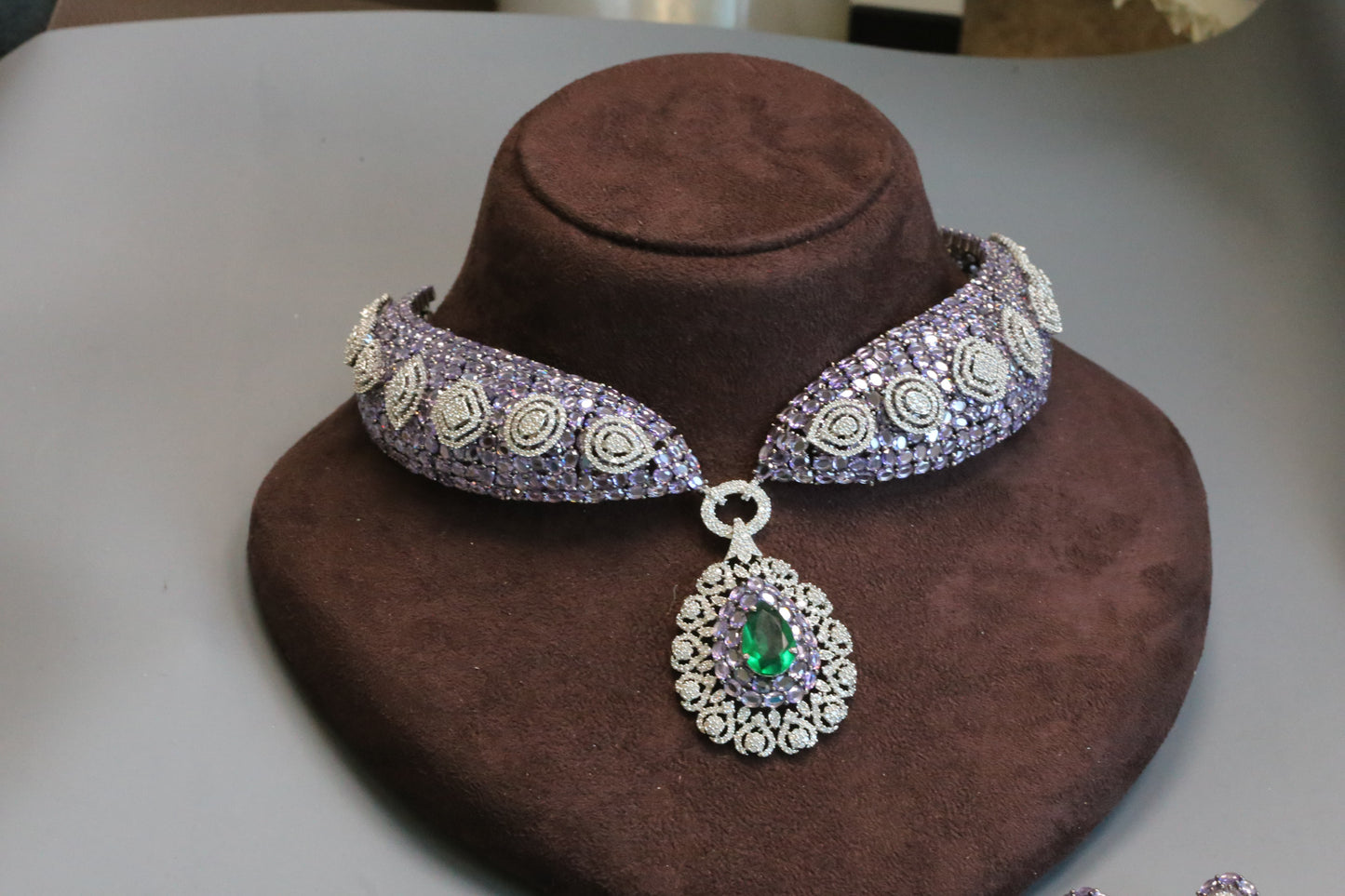 Mahira Premium CZ Doublet Necklace Set - Purple