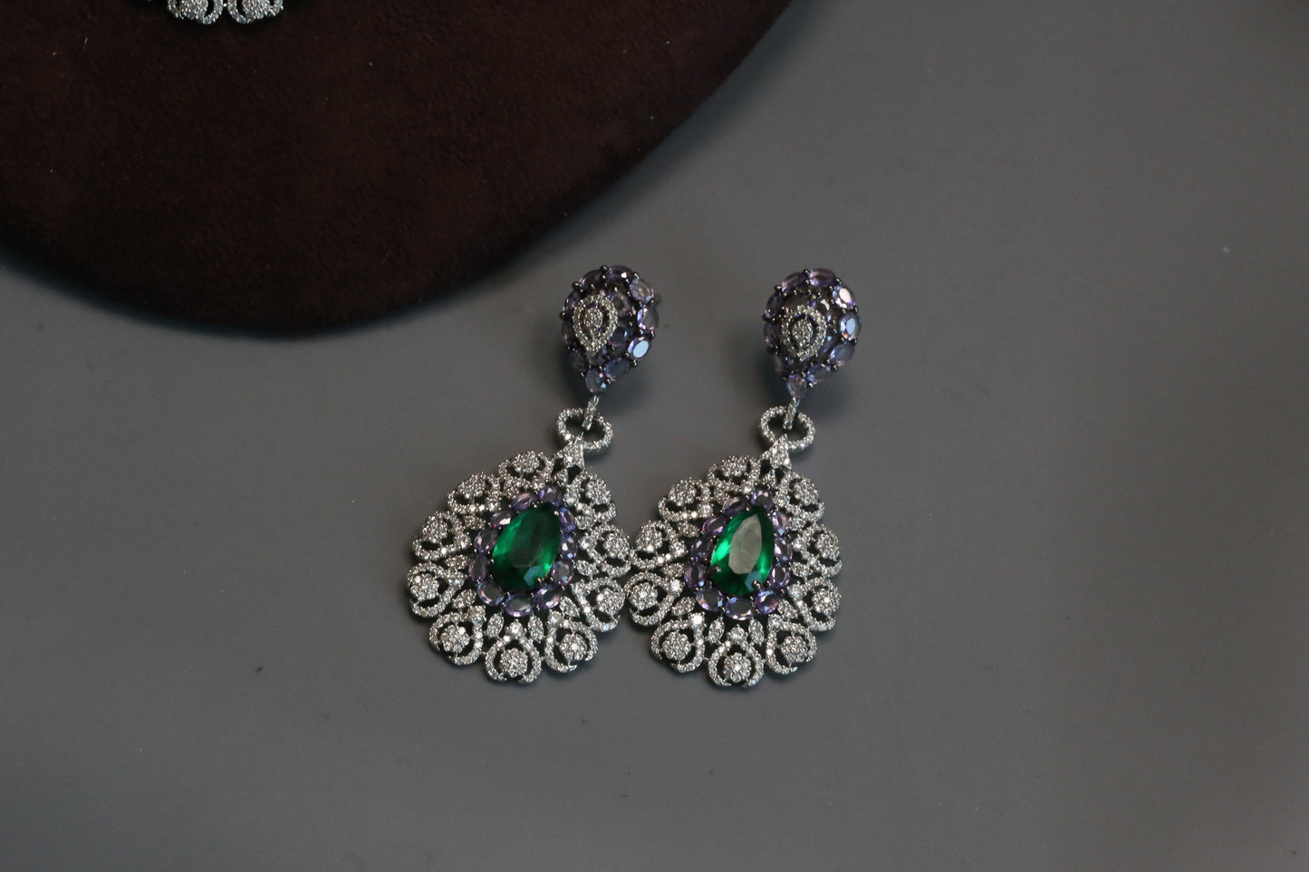 Mahira Premium CZ Doublet Necklace Set - Purple