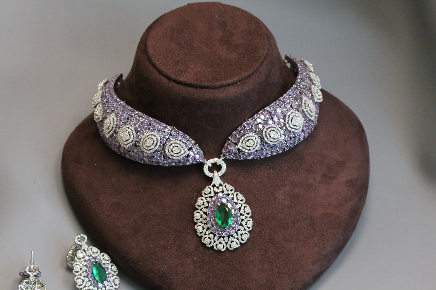 Mahira Premium CZ Doublet Necklace Set - Purple