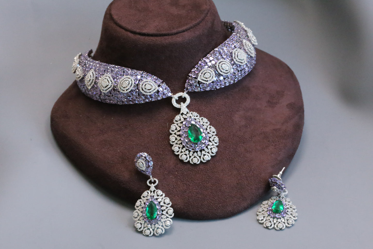 Mahira Premium CZ Doublet Necklace Set - Purple