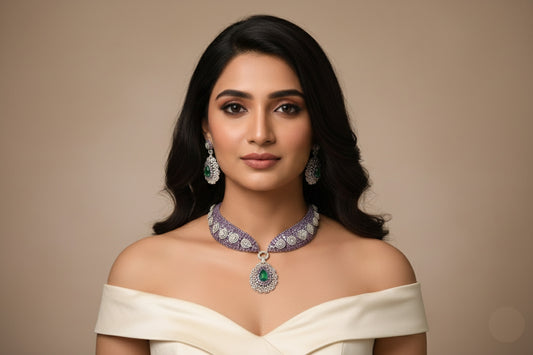 Mahira Premium CZ Doublet Necklace Set - Purple