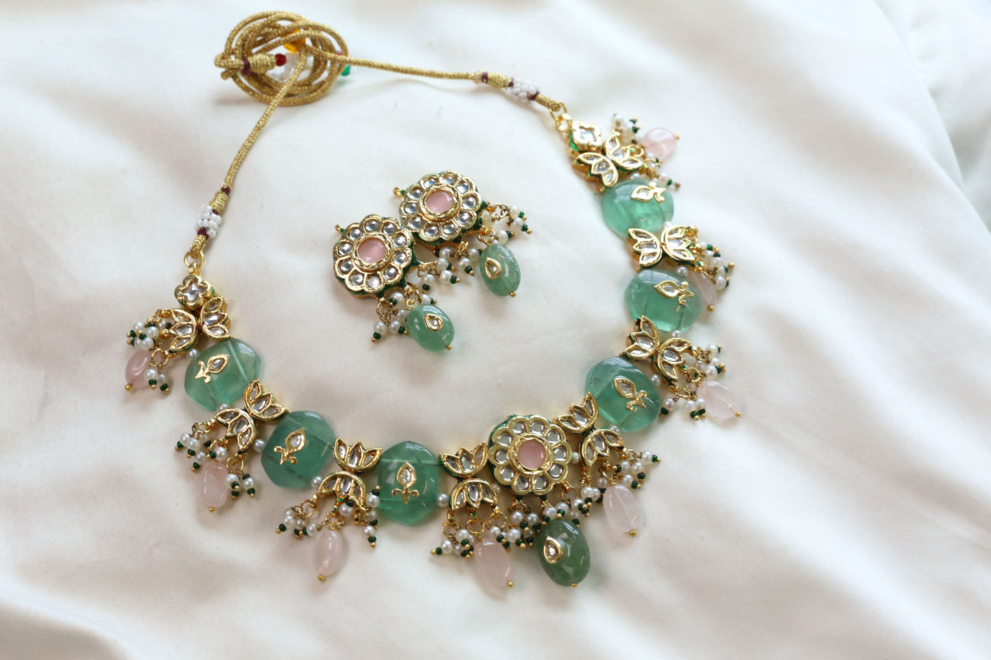 Meerut Kundan Inlay Work Necklace Set - Fluorite