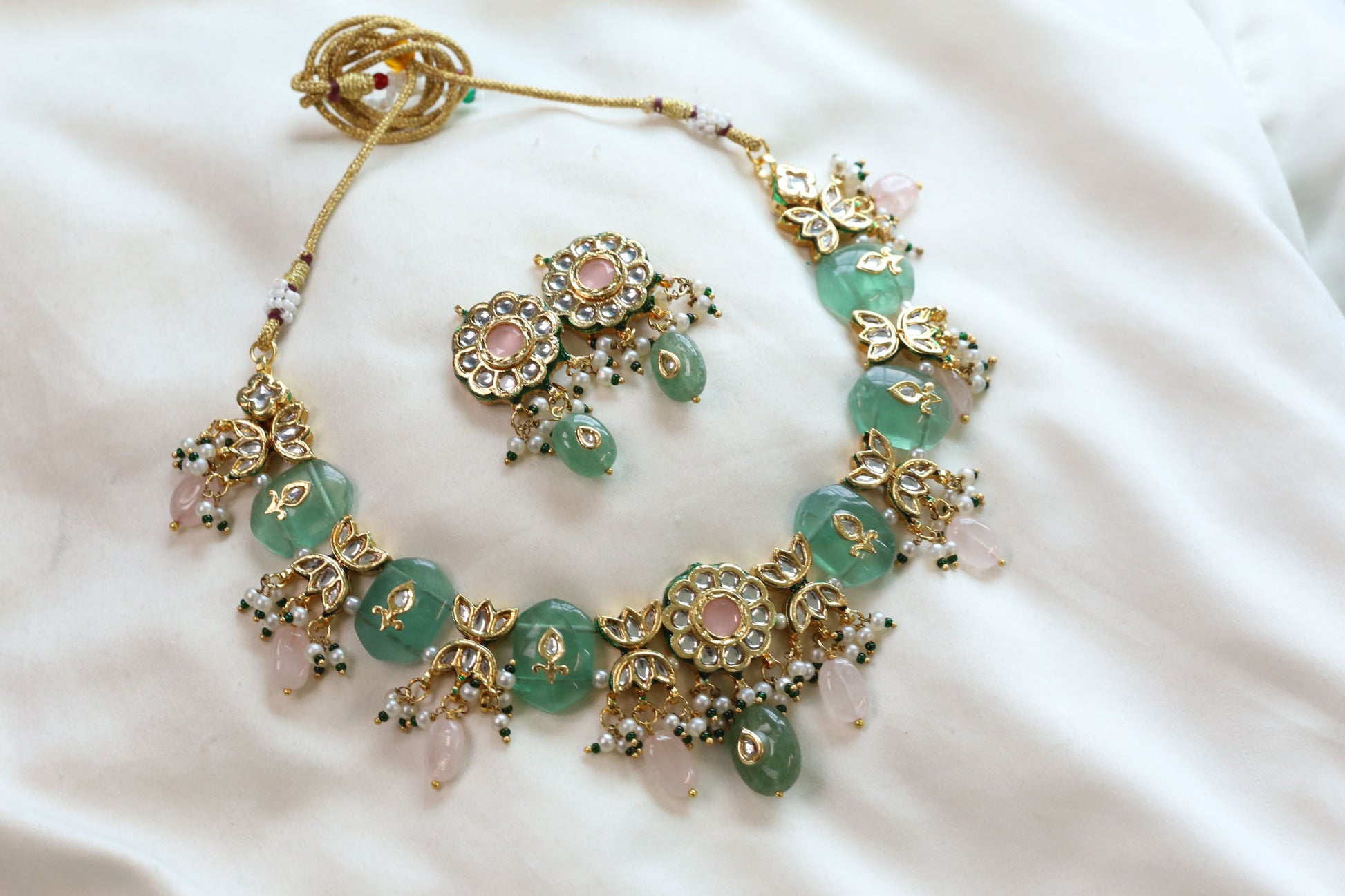 Meerut Kundan Inlay Work Necklace Set - Fluorite