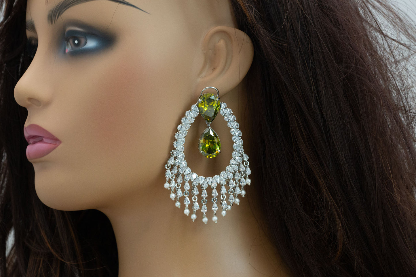 Alia Bhatt CZ Earrings - Olive Green