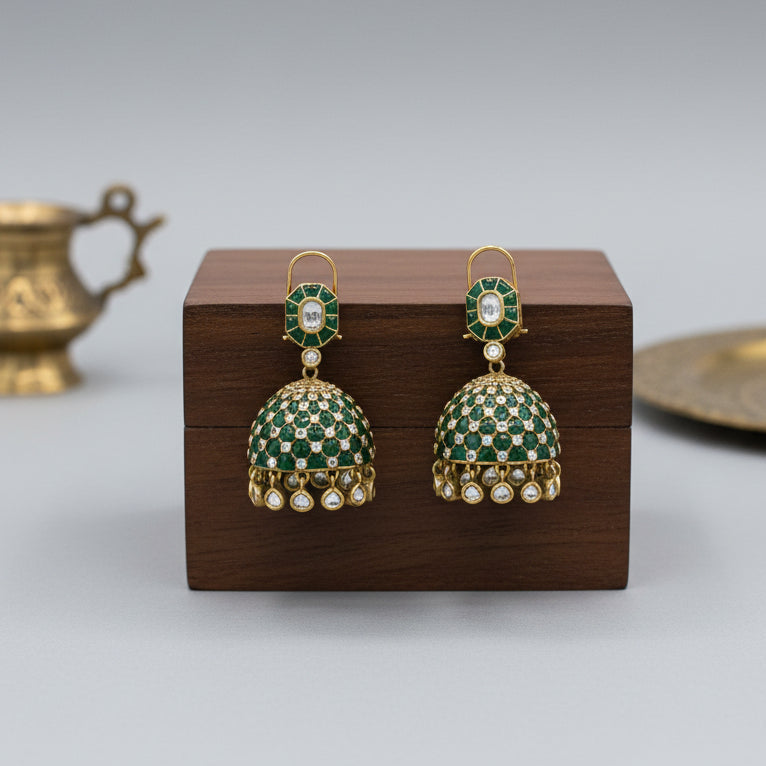 Takkar Kundan Polki Kundan Jhumka - Green