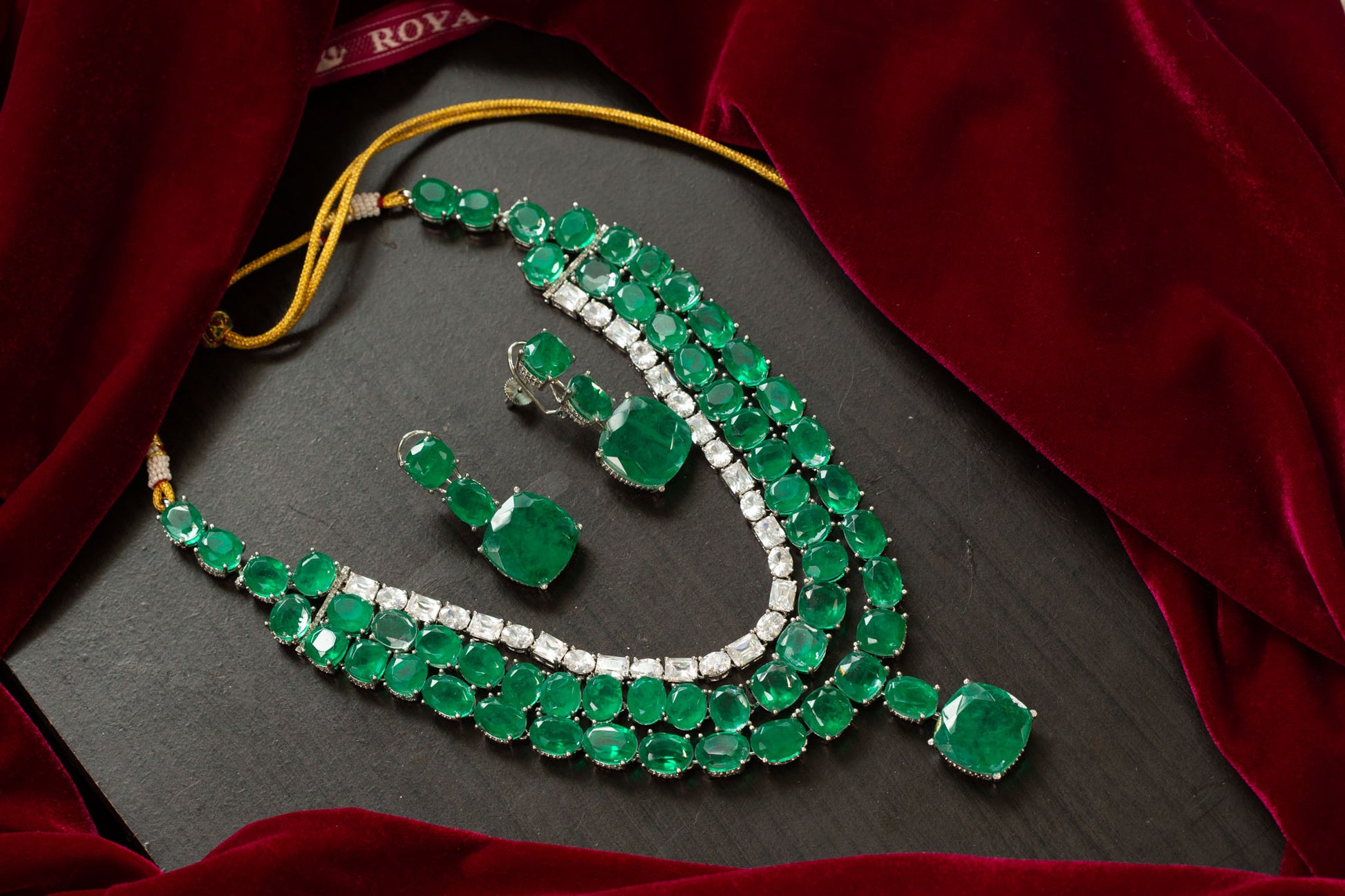 Maalini Green Doublet & CZ Necklace Set