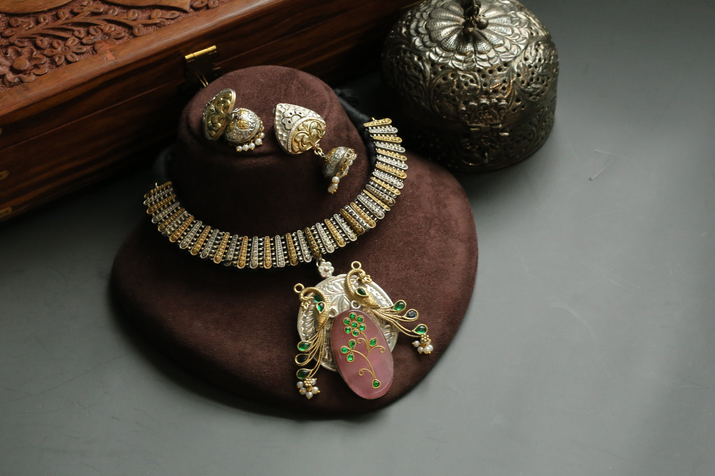 Fusion Inlay Kundan SLA Necklace - Pink