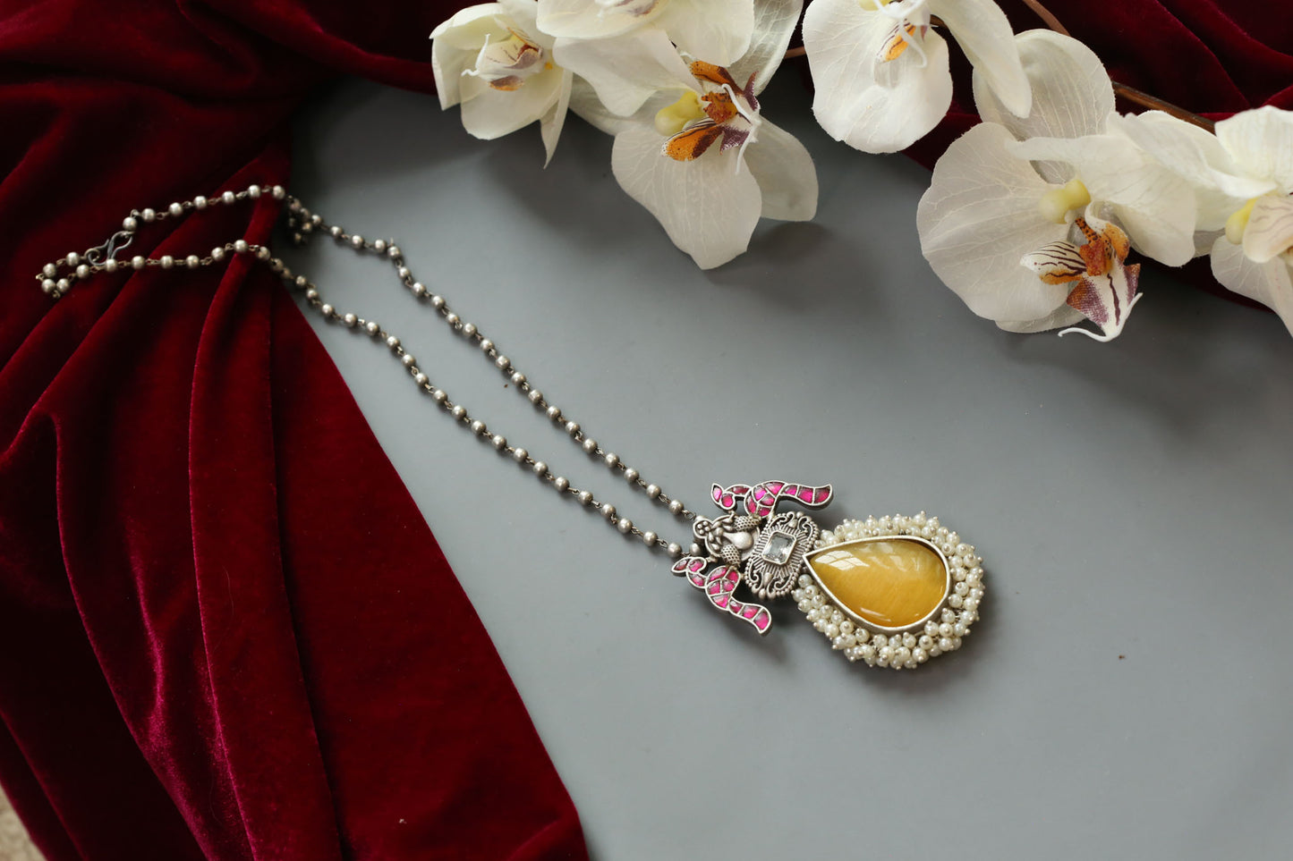 Fusion Kundan Oxidized Pendant Necklace (Colors available)