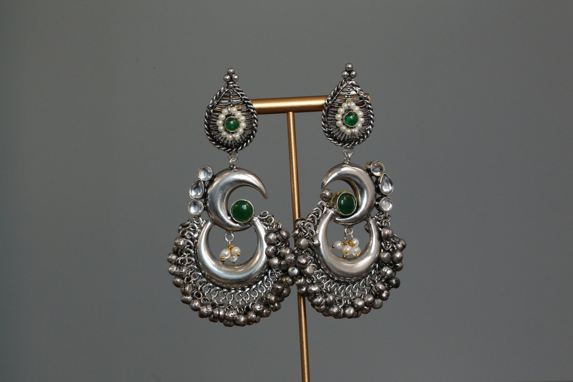 Chandrika Oxidized Chandbaali - Green