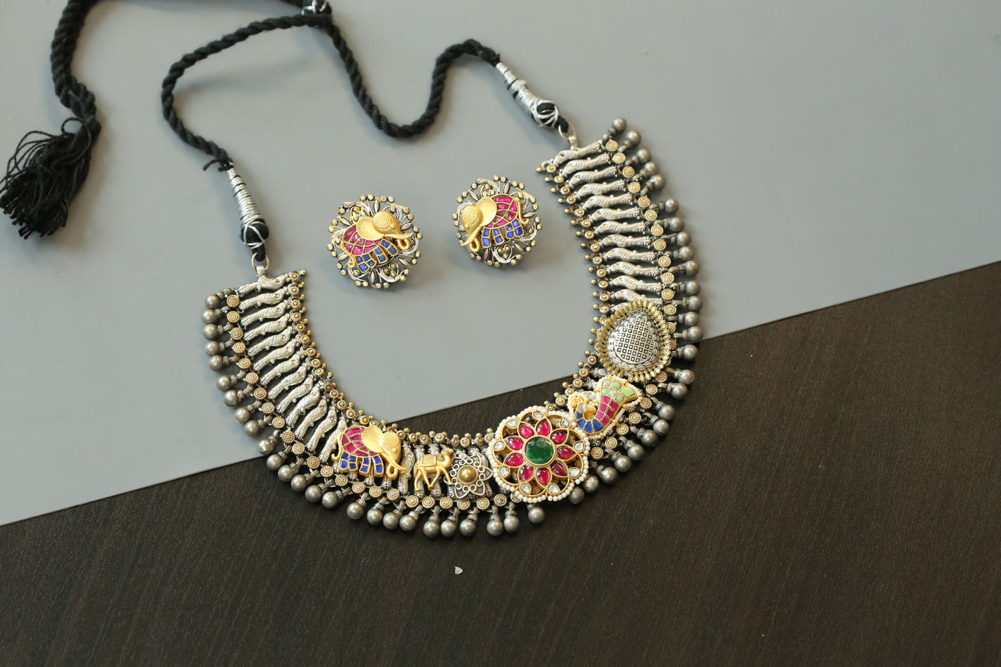 Jeet Fusion Kundan Brass Necklace Set