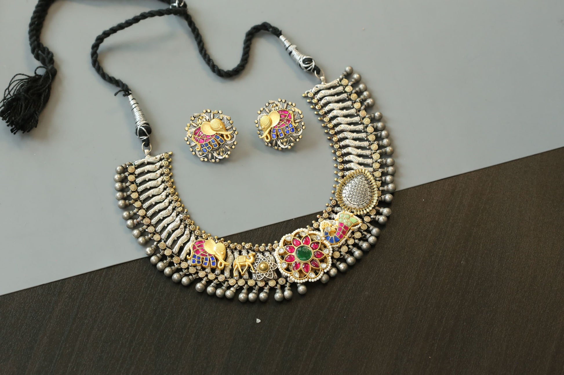 Jeet Fusion Kundan Brass Necklace Set