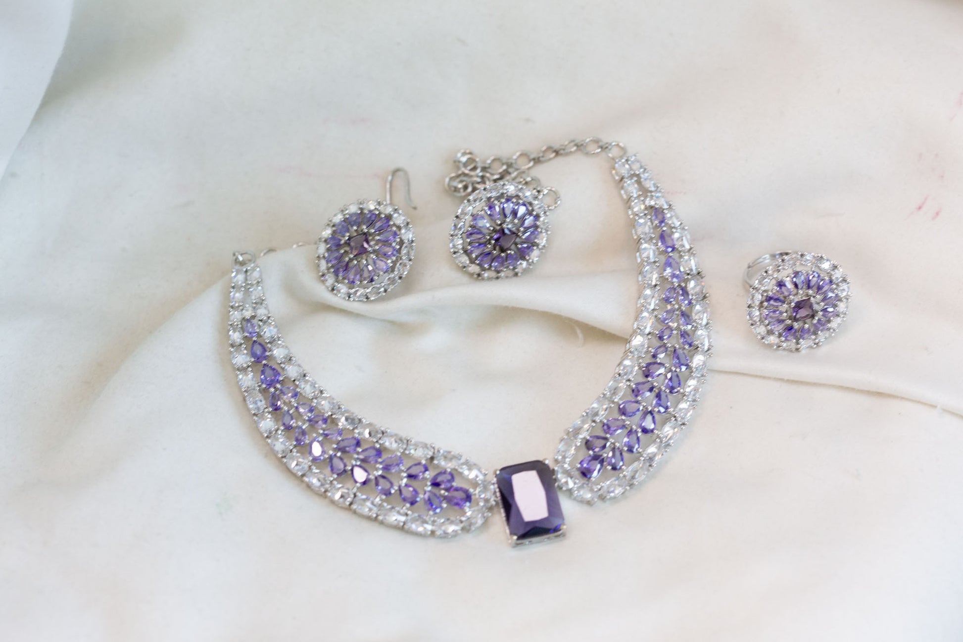 Lavender CZ Necklace, Earrings & Ring Set