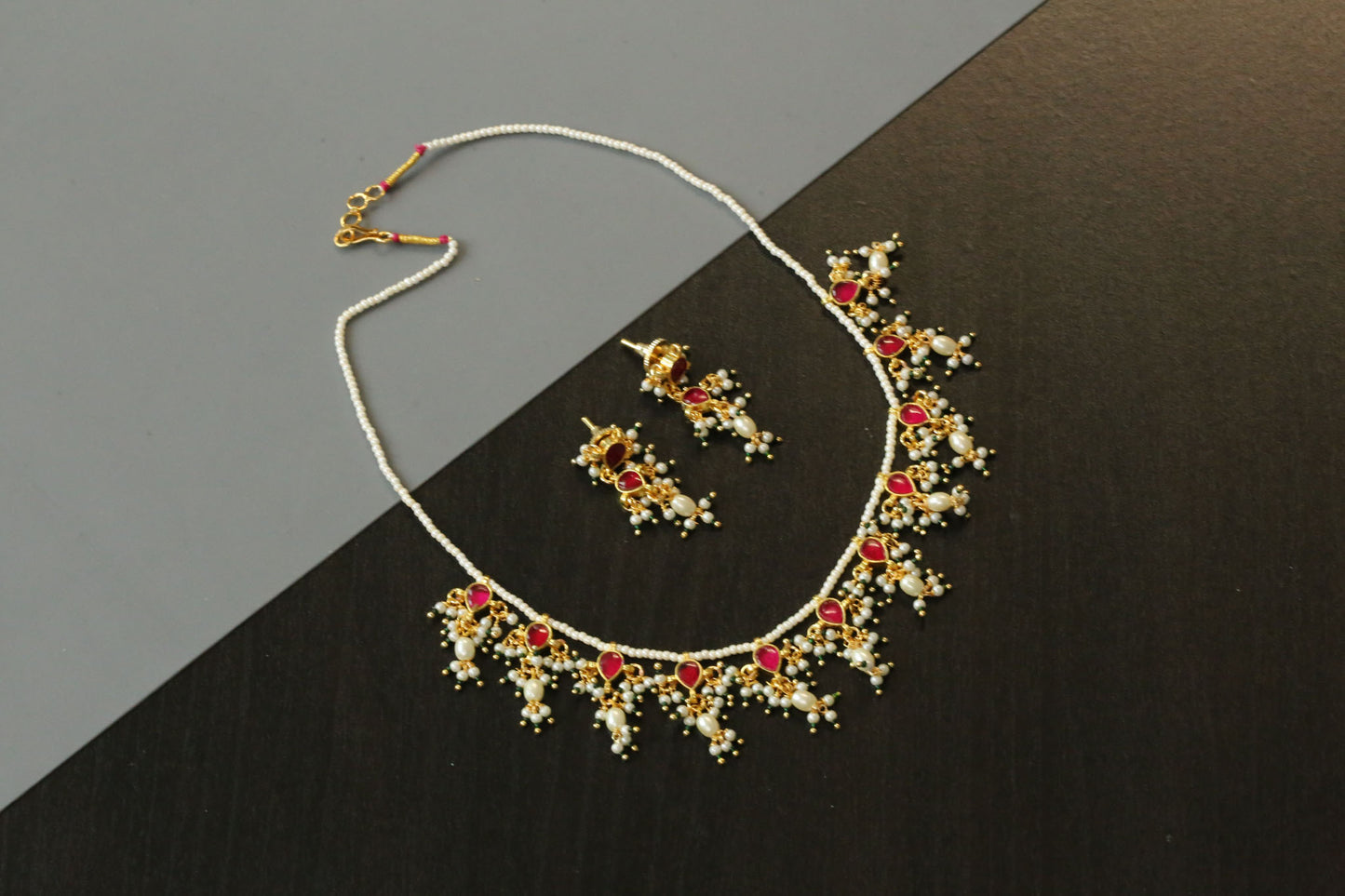 Dainty Pachi Kundan Set  - Ruby