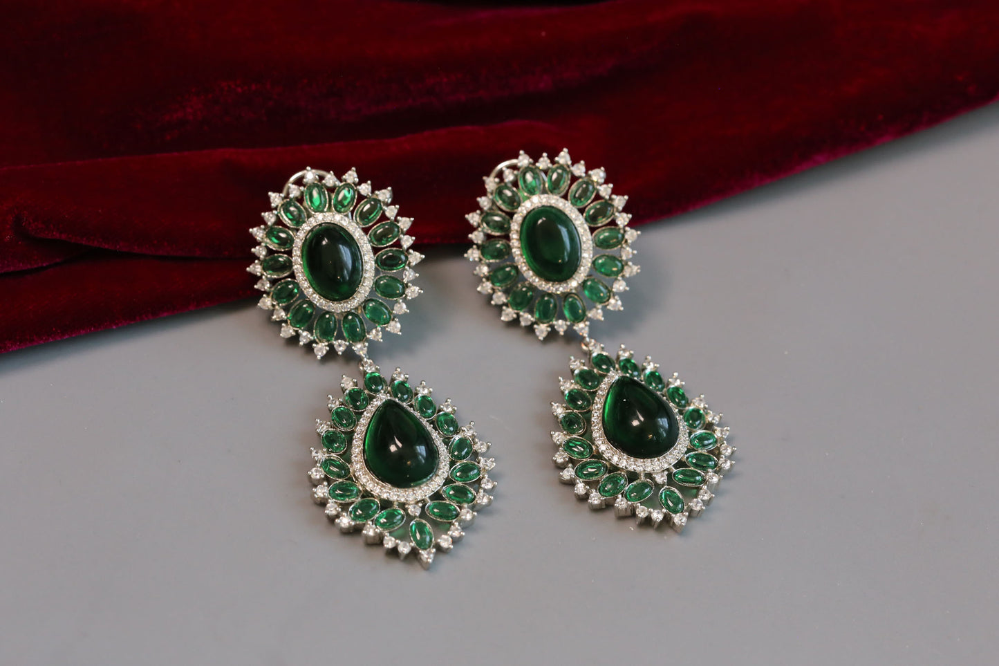 Designer CZ & Green Pota Doublet Earrings