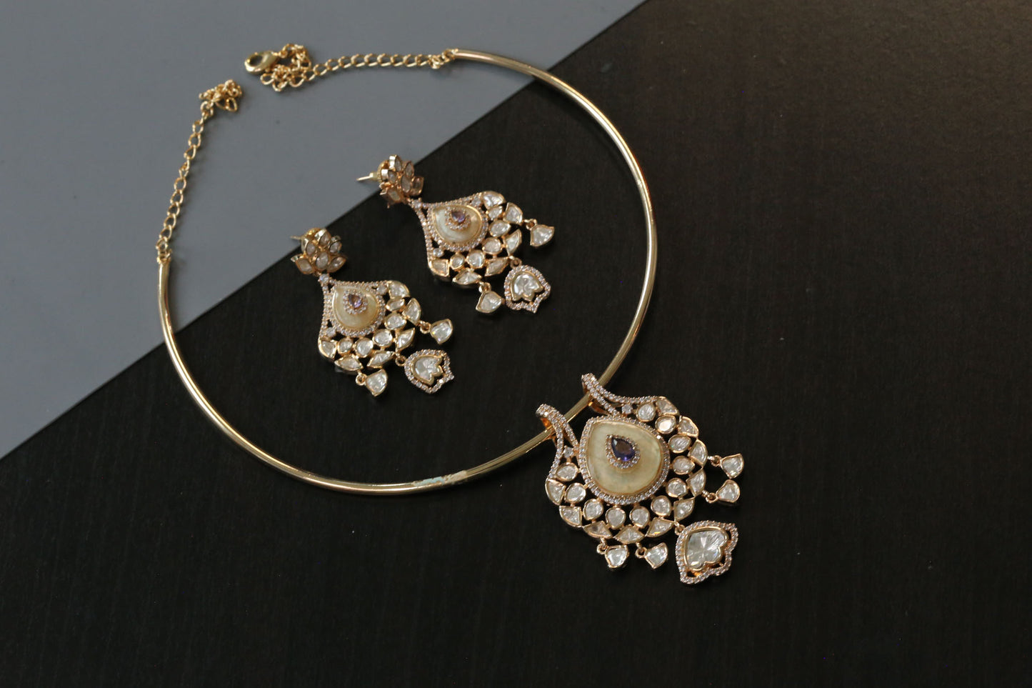 MOP, CZ Stones & Kundan Hasli Set