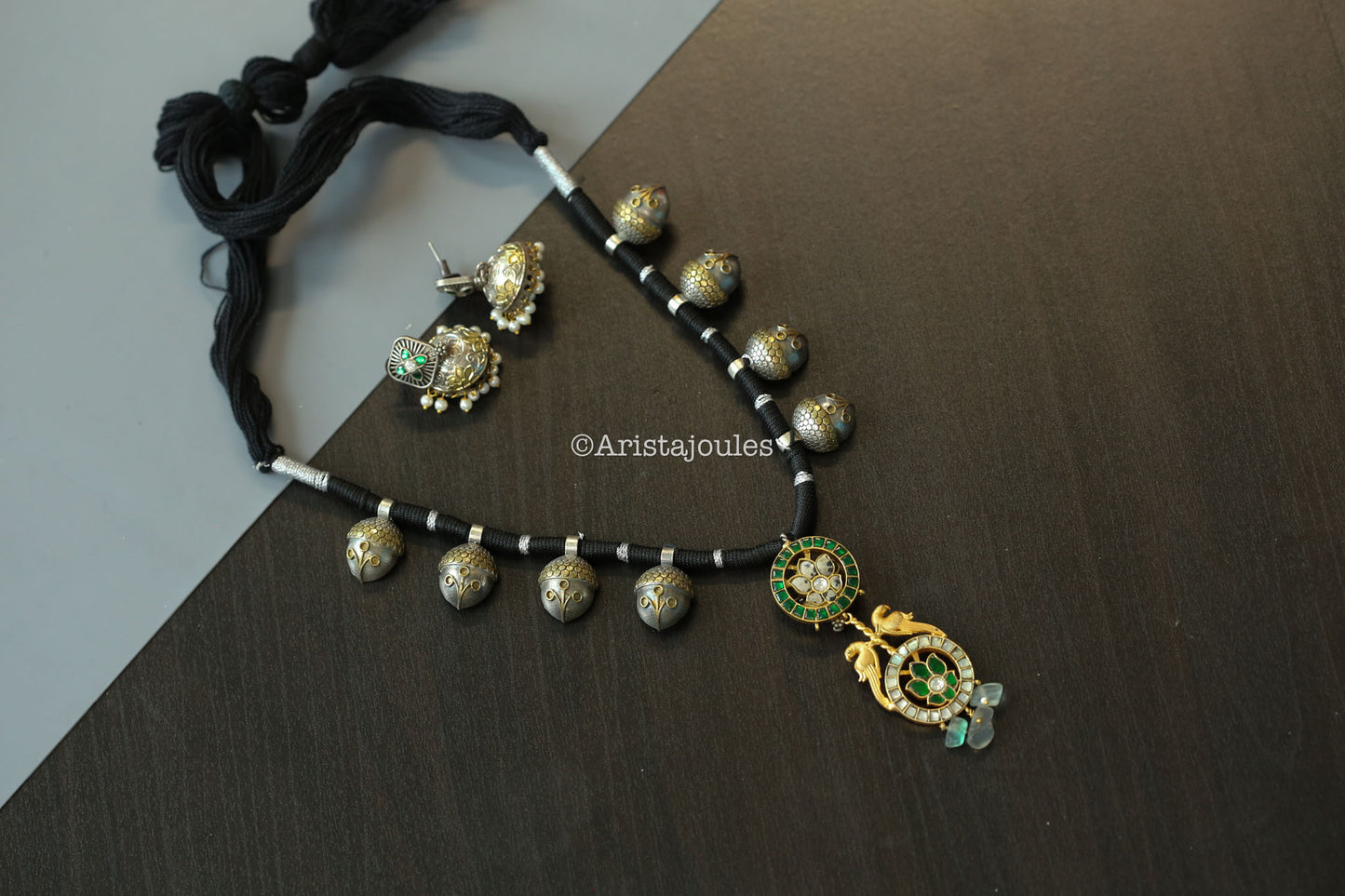 Mint Green Kundan Dual Tone Fusion Necklace Set