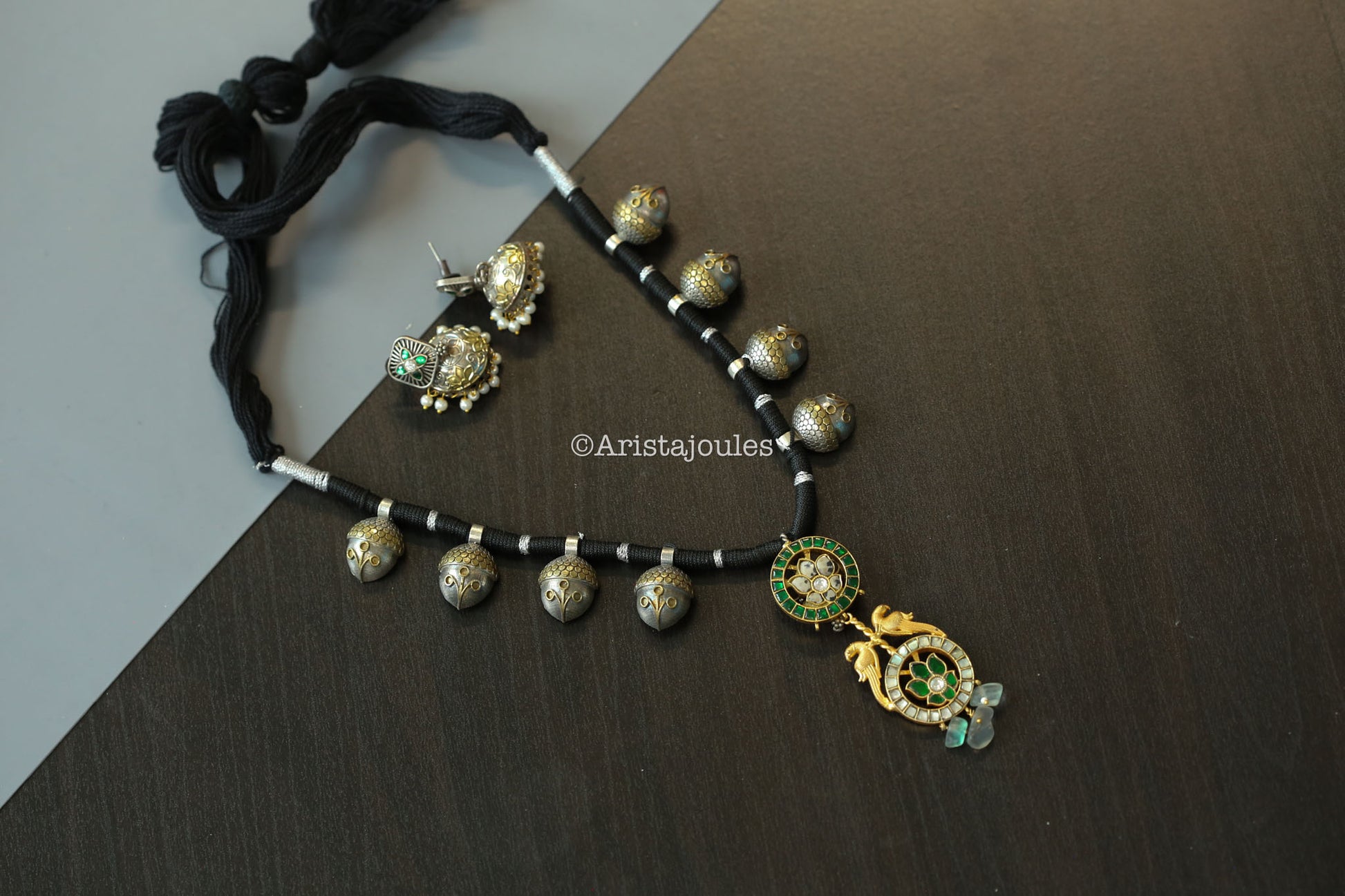 Mint Green Kundan Dual Tone Fusion Necklace Set