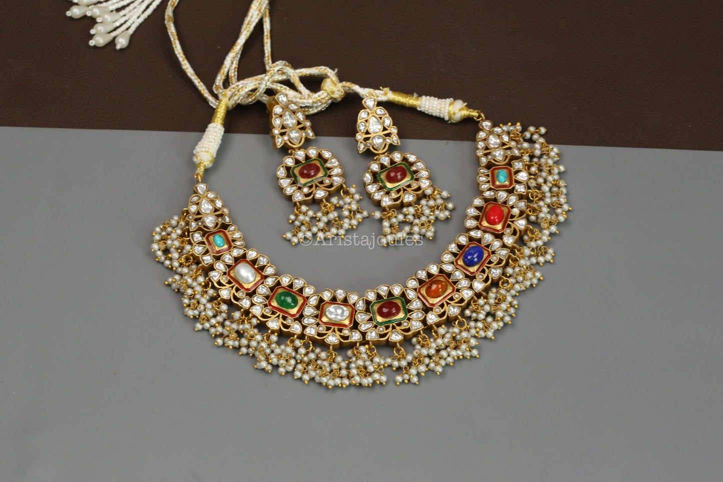 Semiprecious Navratna Kundan Necklace Set