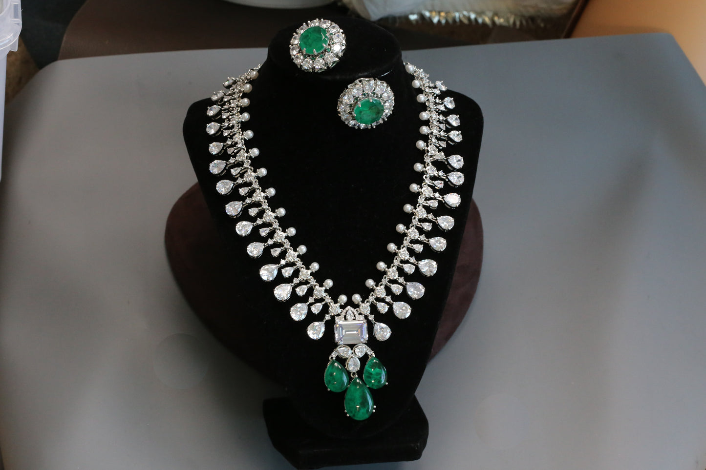 Tarini Premium Quality CZ & Doublet Necklace Set - Emerald Green