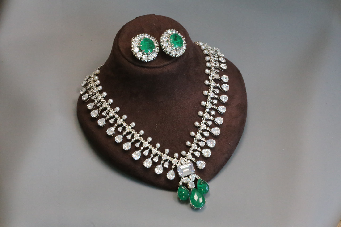 Tarini Premium Quality CZ & Doublet Necklace Set - Emerald Green