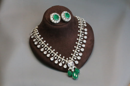 Tarini Premium Quality CZ & Doublet Necklace Set - Emerald Green