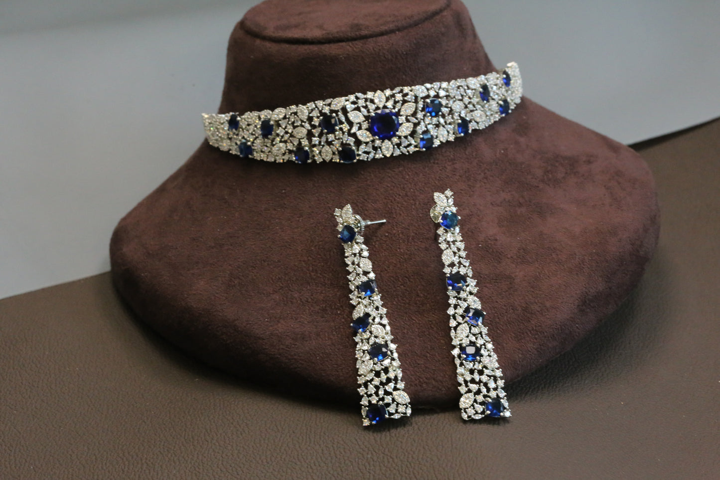 Avanti Premium CZ Doublet Necklace Set - Blue