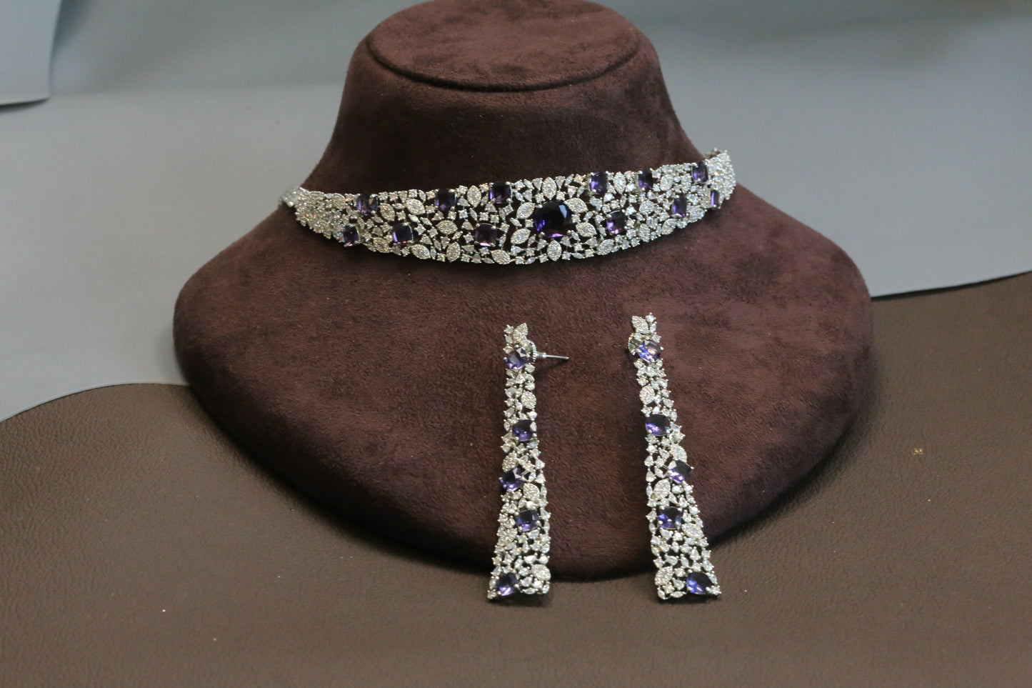 Avanti Premium CZ Doublet Necklace Set - Purple
