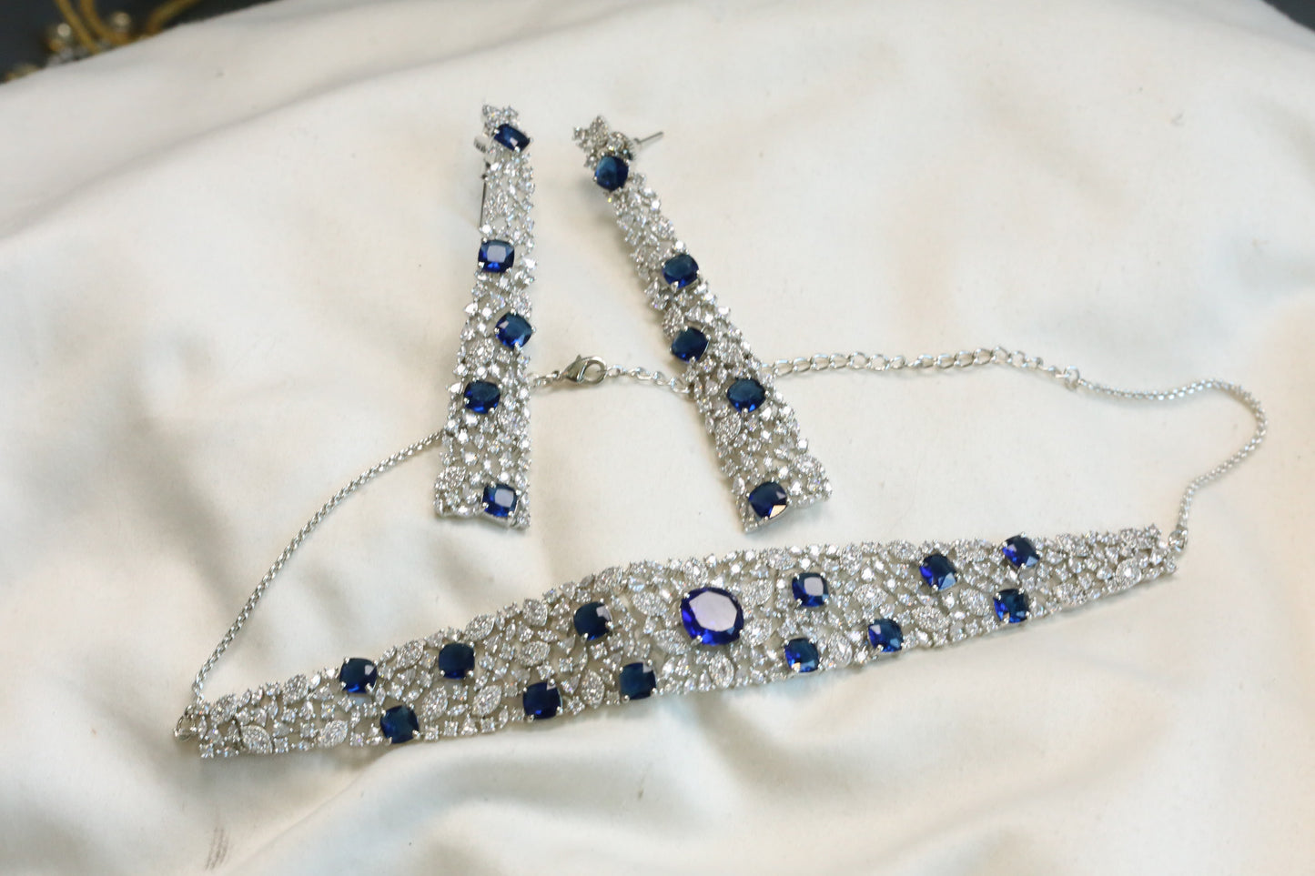 Avanti Premium CZ Doublet Necklace Set - Blue