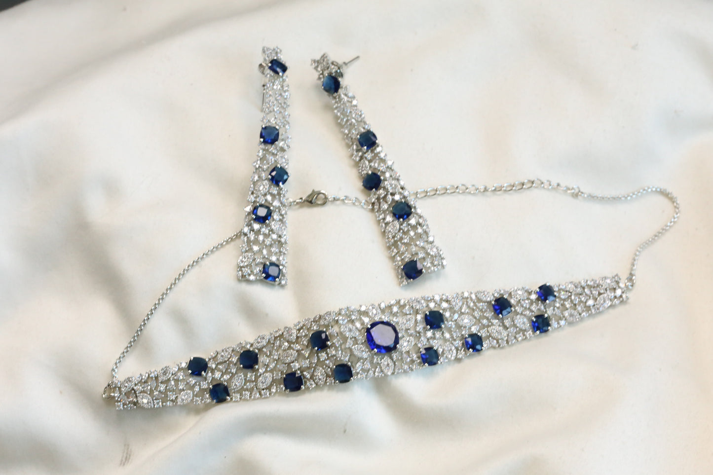 Avanti Premium CZ Doublet Necklace Set - Blue