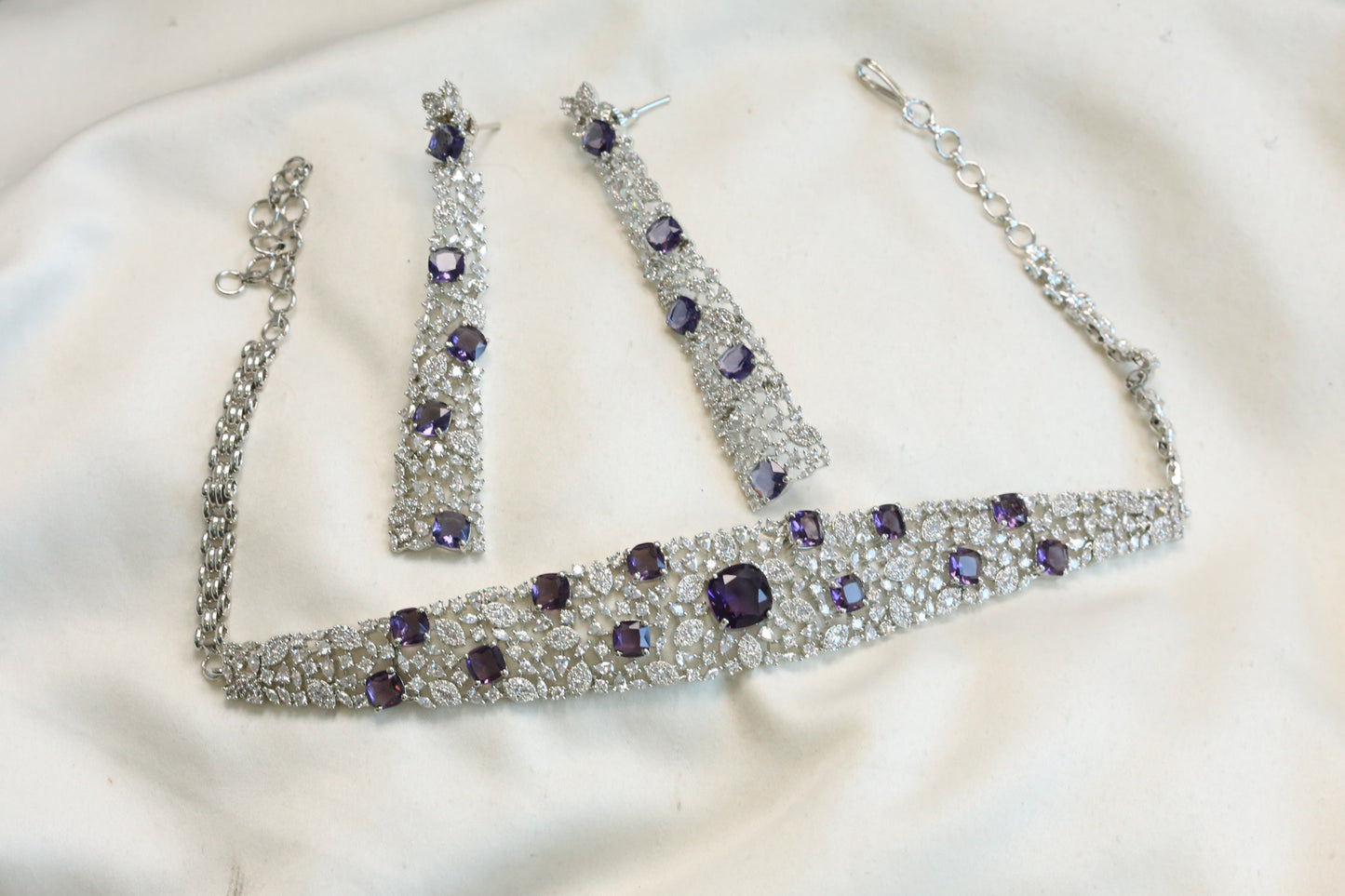 Avanti Premium CZ Doublet Necklace Set - Purple