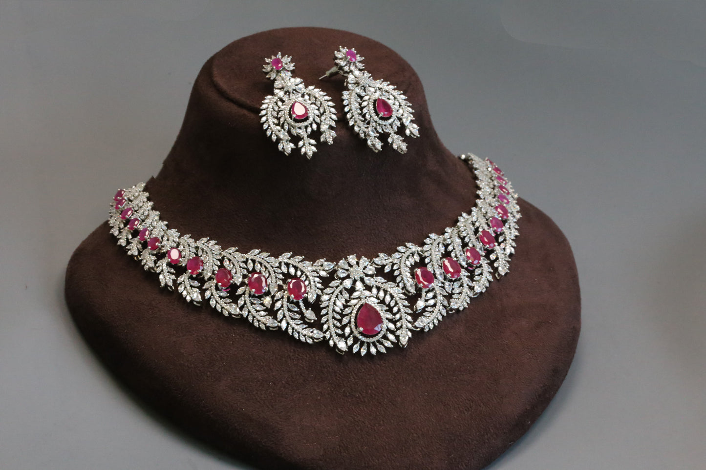 Pragya Premium Quality CZ Necklace Set - Ruby