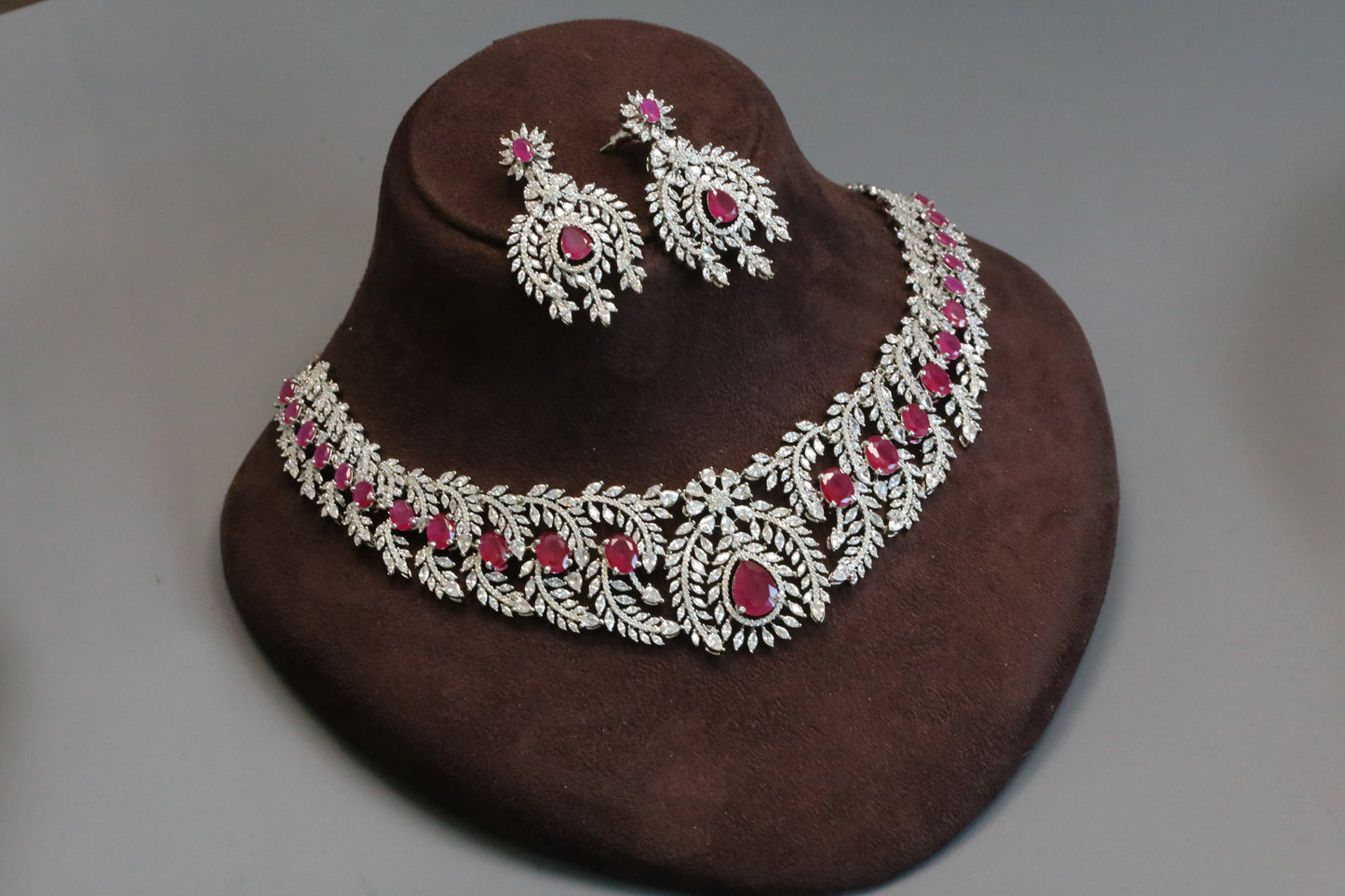Pragya Premium Quality CZ Necklace Set - Ruby