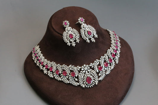Pragya Premium Quality CZ Necklace Set - Ruby