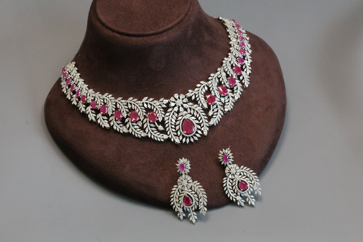 Pragya Premium Quality CZ Necklace Set - Ruby